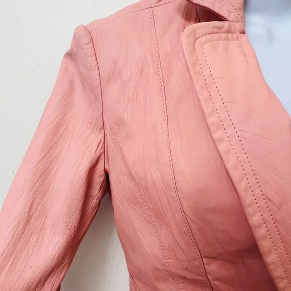 Vintage Cache Light Pink Small Cropped Leather Jacket Blazer - Picture 7 of 16
